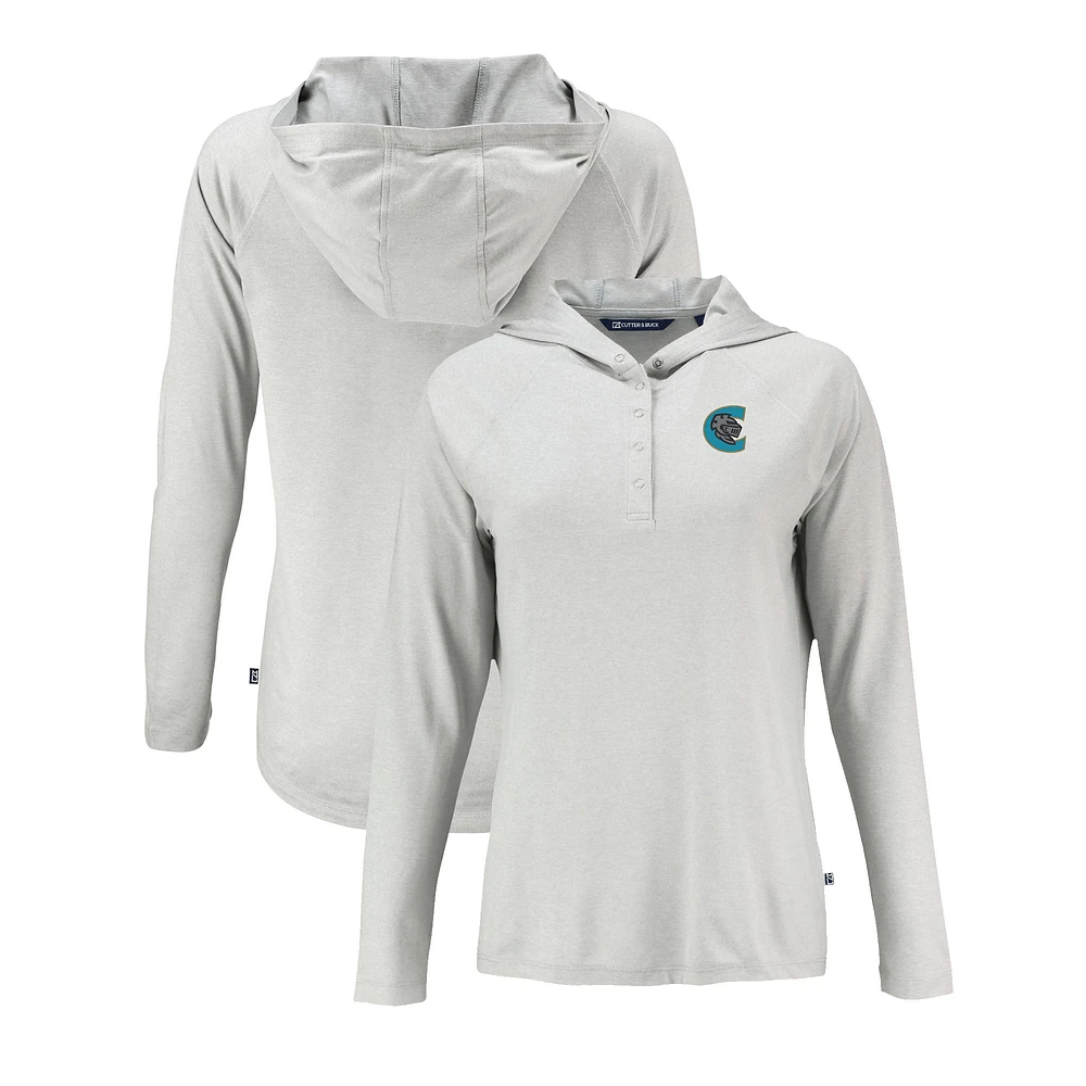 Women's Cutter & Buck Gray Charlotte Knights Coastline Epic Comfort Eco Recycled Long Sleeve Hoodie T-Shirt