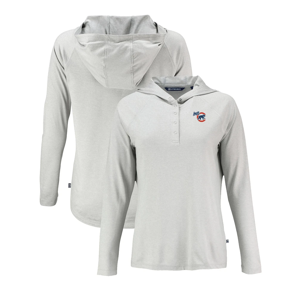 Women's Cutter & Buck Gray Iowa Cubs Coastline Epic Comfort Eco Recycled Long Sleeve Hoodie T-Shirt