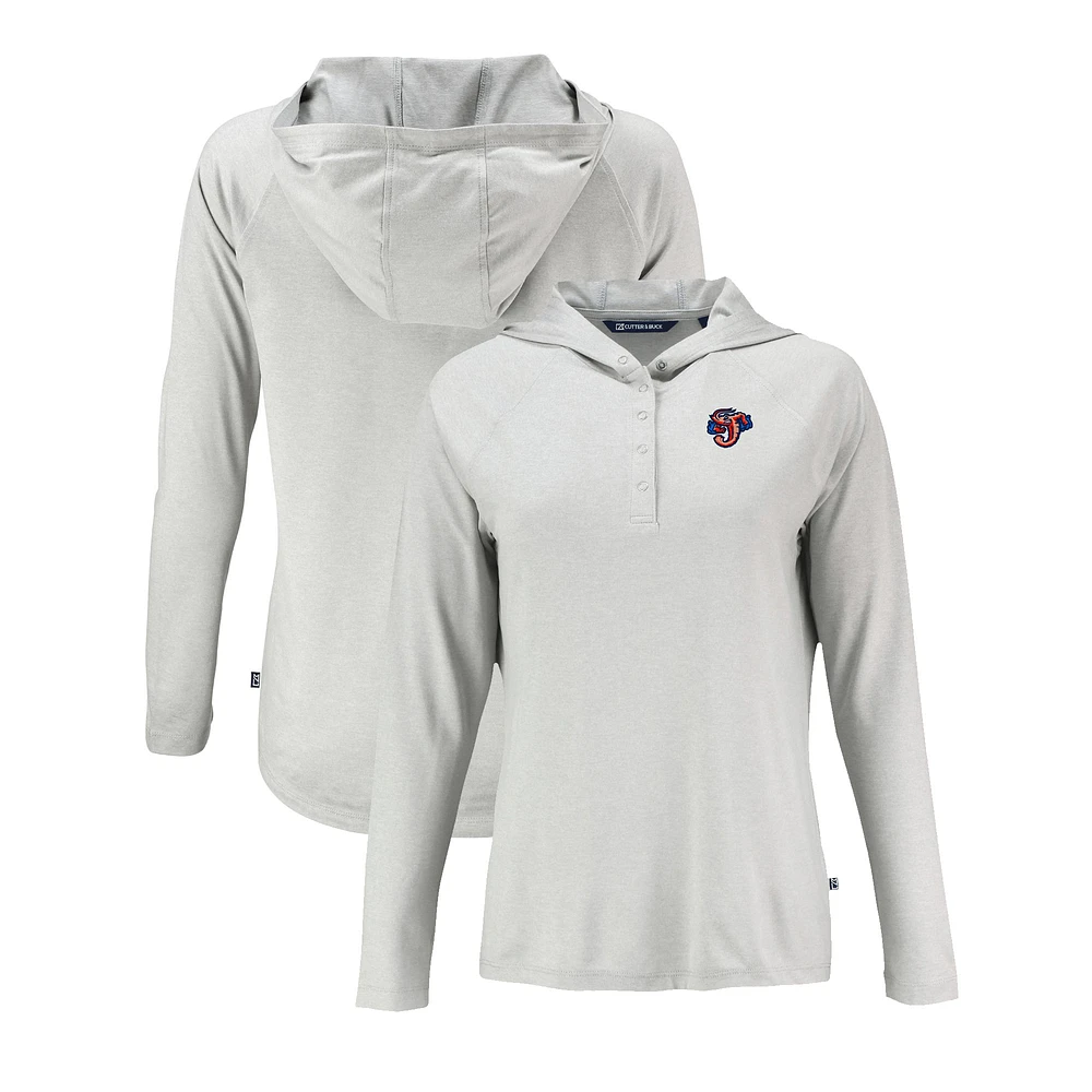 Women's Cutter & Buck Gray Jacksonville Jumbo Shrimp Coastline Epic Comfort Eco Recycled Long Sleeve Hoodie T-Shirt