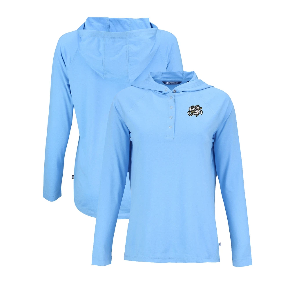 Women's Cutter & Buck Powder Blue Omaha Storm Chasers Coastline Epic Comfort Eco Recycled Long Sleeve Hoodie T-Shirt