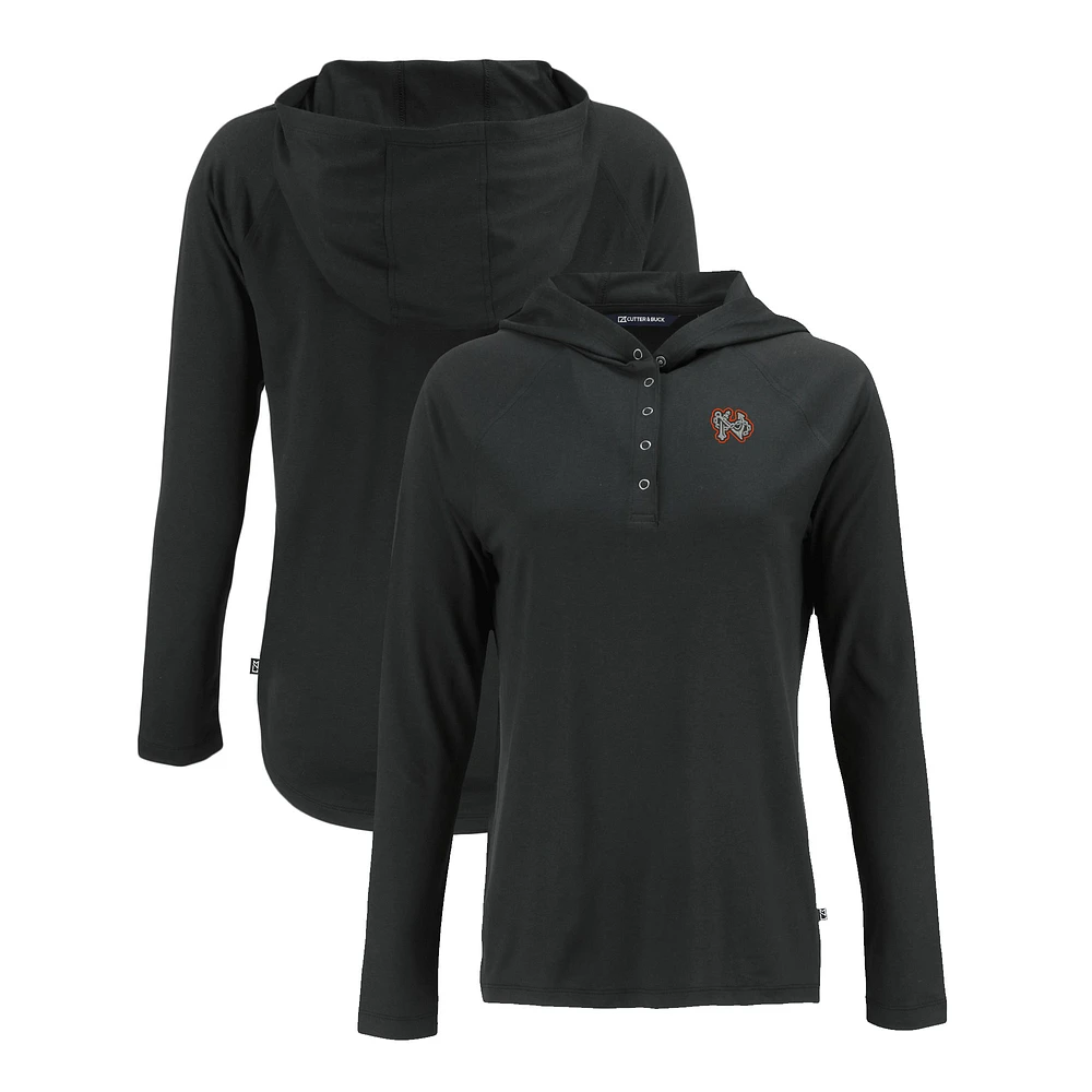 Women's Cutter & Buck Black Norfolk Tides Coastline Epic Comfort Eco Recycled Long Sleeve Hoodie T-Shirt