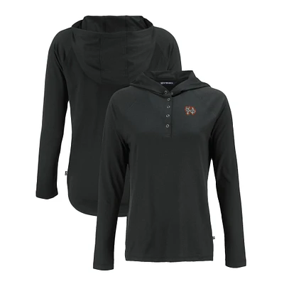 Women's Cutter & Buck Black Norfolk Tides Coastline Epic Comfort Eco Recycled Long Sleeve Hoodie T-Shirt