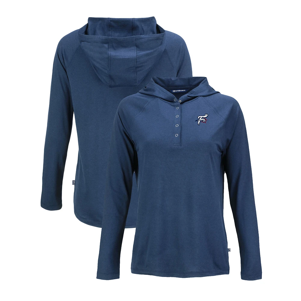 Women's Cutter & Buck Navy Reading Fightin Phils Coastline Epic Comfort Eco Recycled Long Sleeve Hoodie T-Shirt