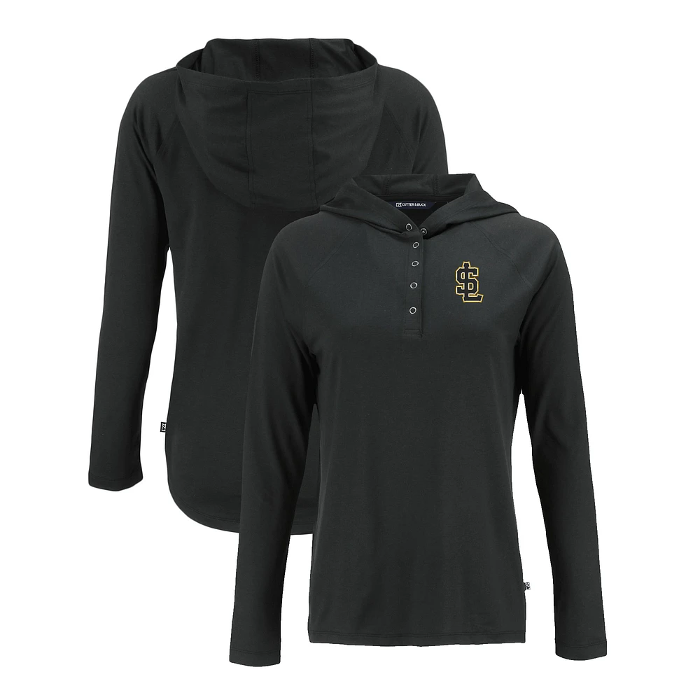 Women's Cutter & Buck Black Salt Lake Bees Coastline Epic Comfort Eco Recycled Long Sleeve Hoodie T-Shirt