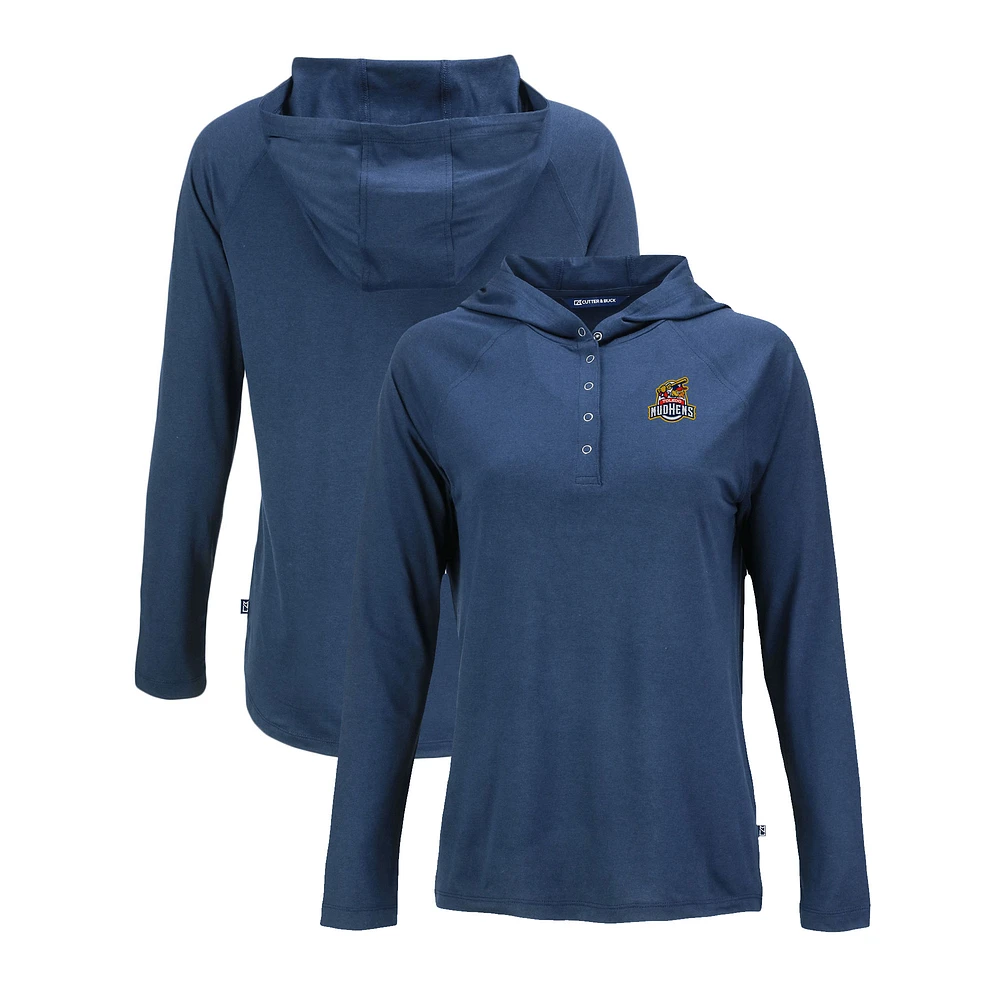 Women's Cutter & Buck Navy Toledo Mud Hens Coastline Epic Comfort Eco Recycled Long Sleeve Hoodie T-Shirt