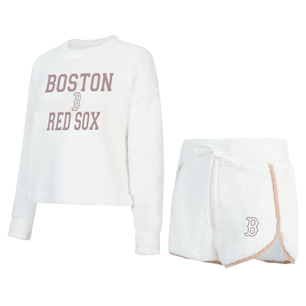 Women's Concepts Sport White Boston Red Sox Painter Sherpa Long Sleeve Top & Short Set