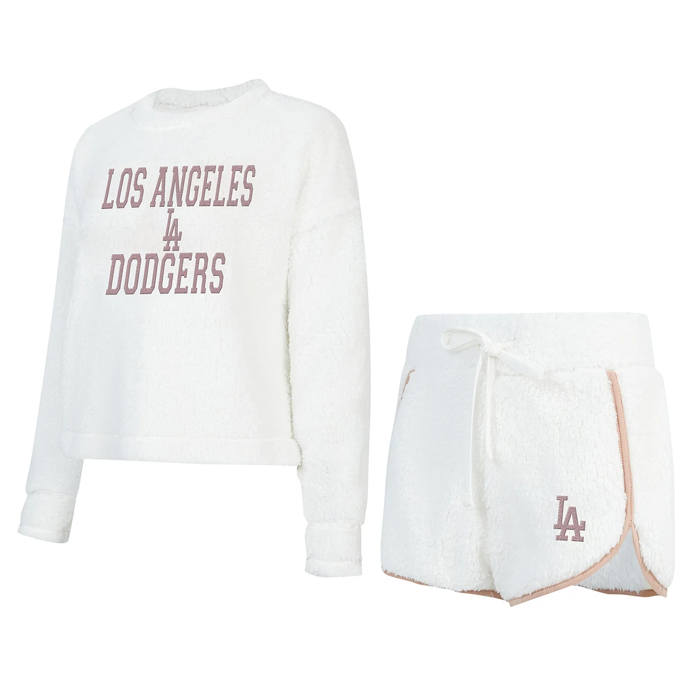 Women's Concepts Sport White Los Angeles Dodgers Painter Sherpa Long Sleeve Top & Short Set