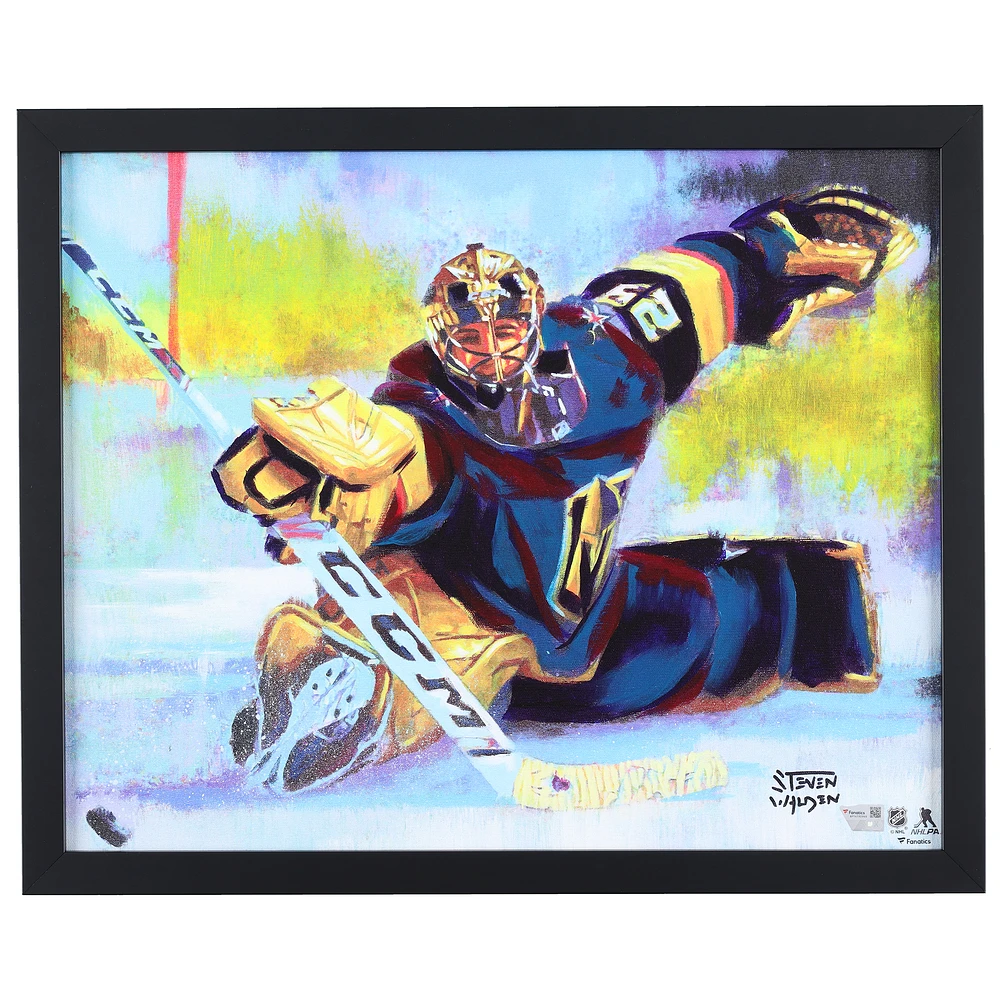 Marc-Andre Fleury Vegas Golden Knights Framed 16" x 20" Embellished Canvas Giclee Print - Art by Steven Walden