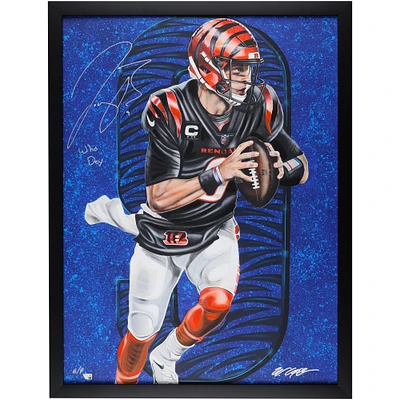 Joe Burrow Cincinnati Bengals Autographed Framed 30" x 40" Embellished Canvas Giclee Print with "Who Dey" Inscription - Art by Bill Lopa - Limited Edition of 9