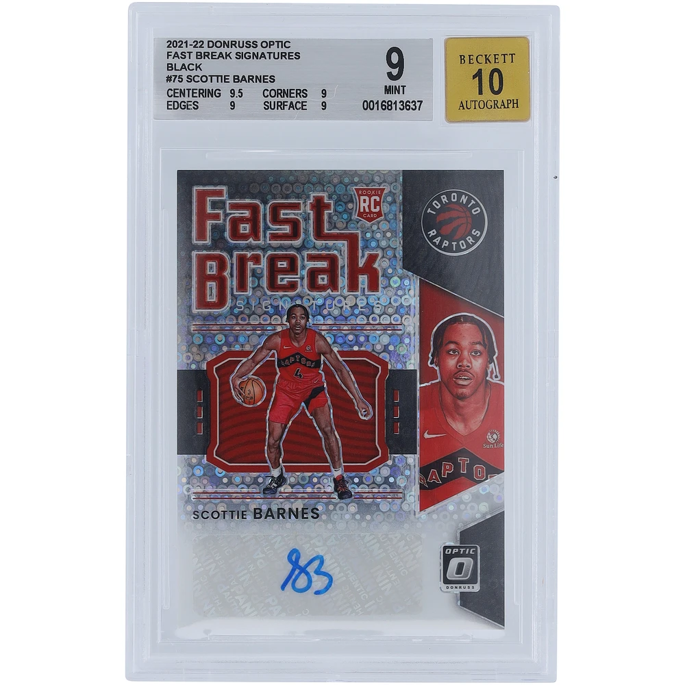 Scottie Barnes Toronto Raptors Autographed 2021-22 Panini Donruss Optic Fast Break Black #FB-SBN #1/1 BGS Authenticated 9/10 Rookie Card - 9.5,9,9,9 Subgrades
