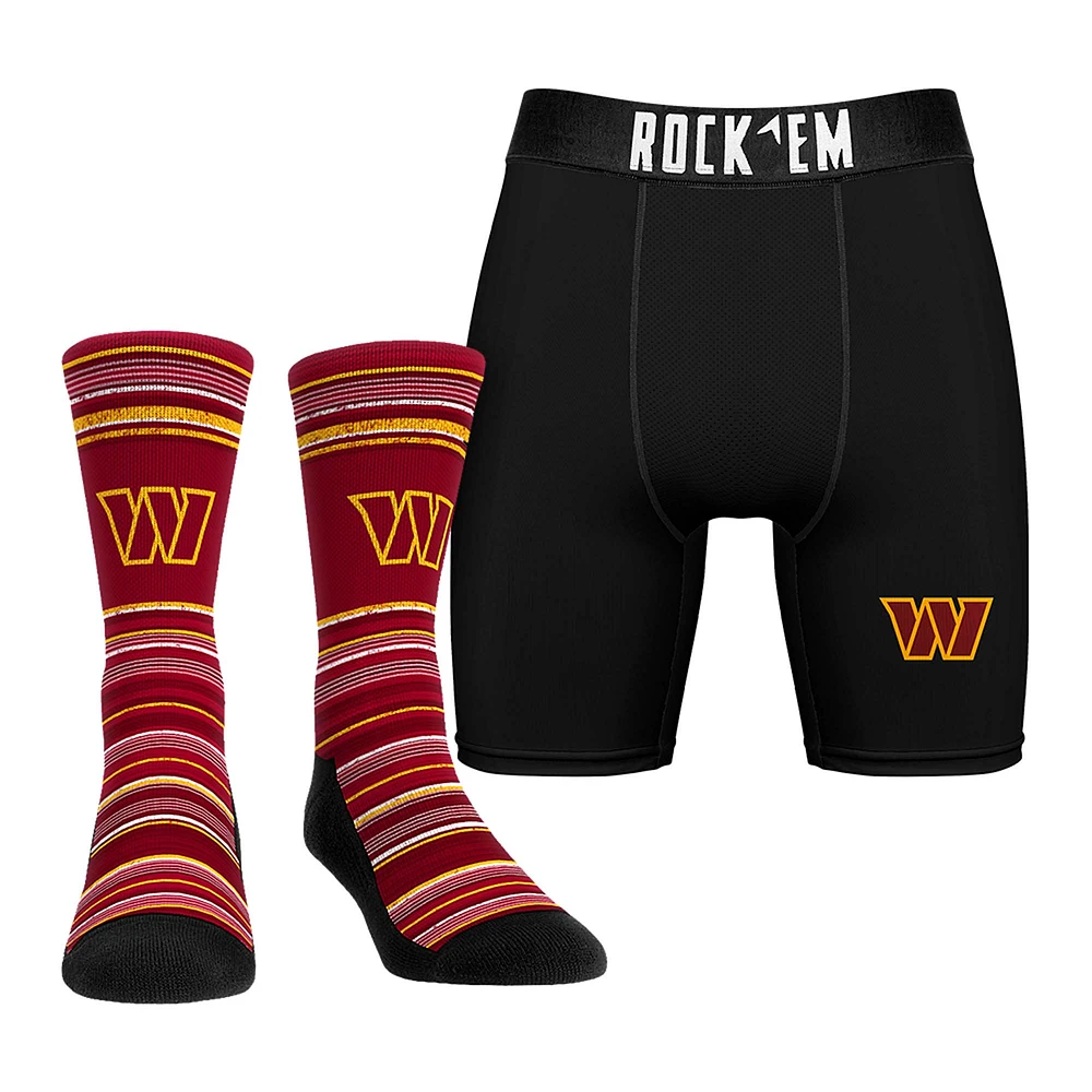 Men's Rock Em Socks Washington Commanders Primary Crew Socks & Boxer Briefs Combo Pack