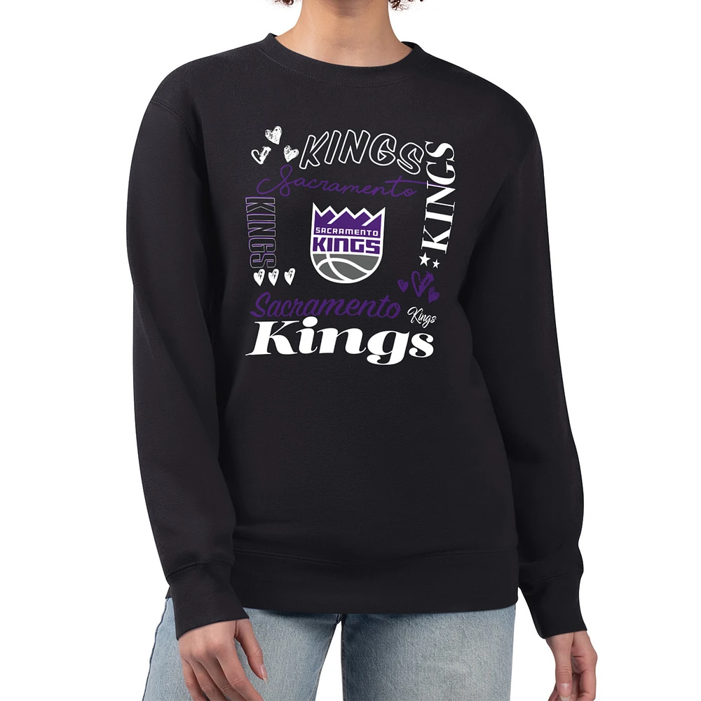 Women's G-III 4Her by Carl Banks Black Sacramento Kings Collage Team Graphic Fleece Pullover Sweatshirt