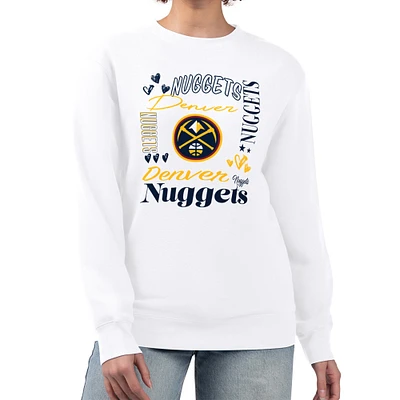 Women's G-III 4Her by Carl Banks White Denver Nuggets Collage Team Graphic Fleece Pullover Sweatshirt