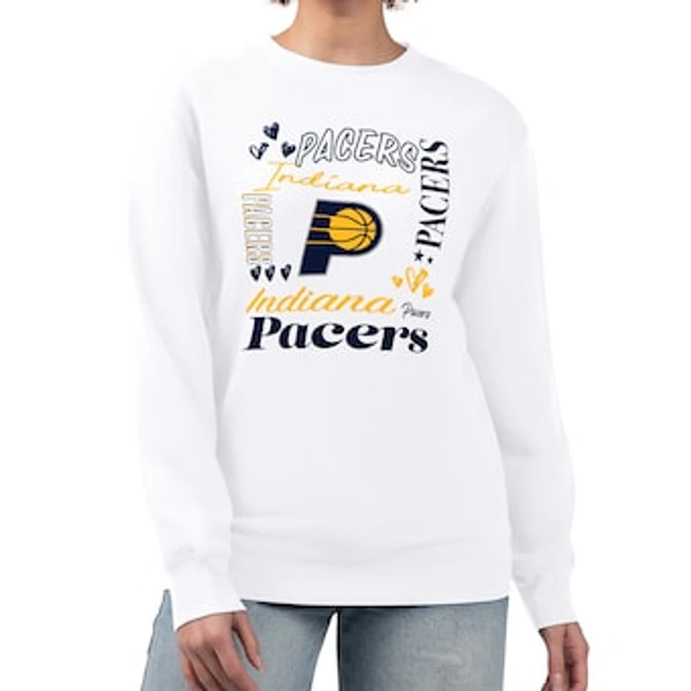 Women's G-III 4Her by Carl Banks White Indiana Pacers Collage Team Graphic Fleece Pullover Sweatshirt