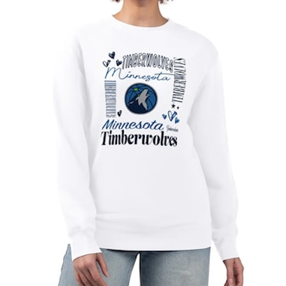 Women's G-III 4Her by Carl Banks White Minnesota Timberwolves Collage Team Graphic Fleece Pullover Sweatshirt