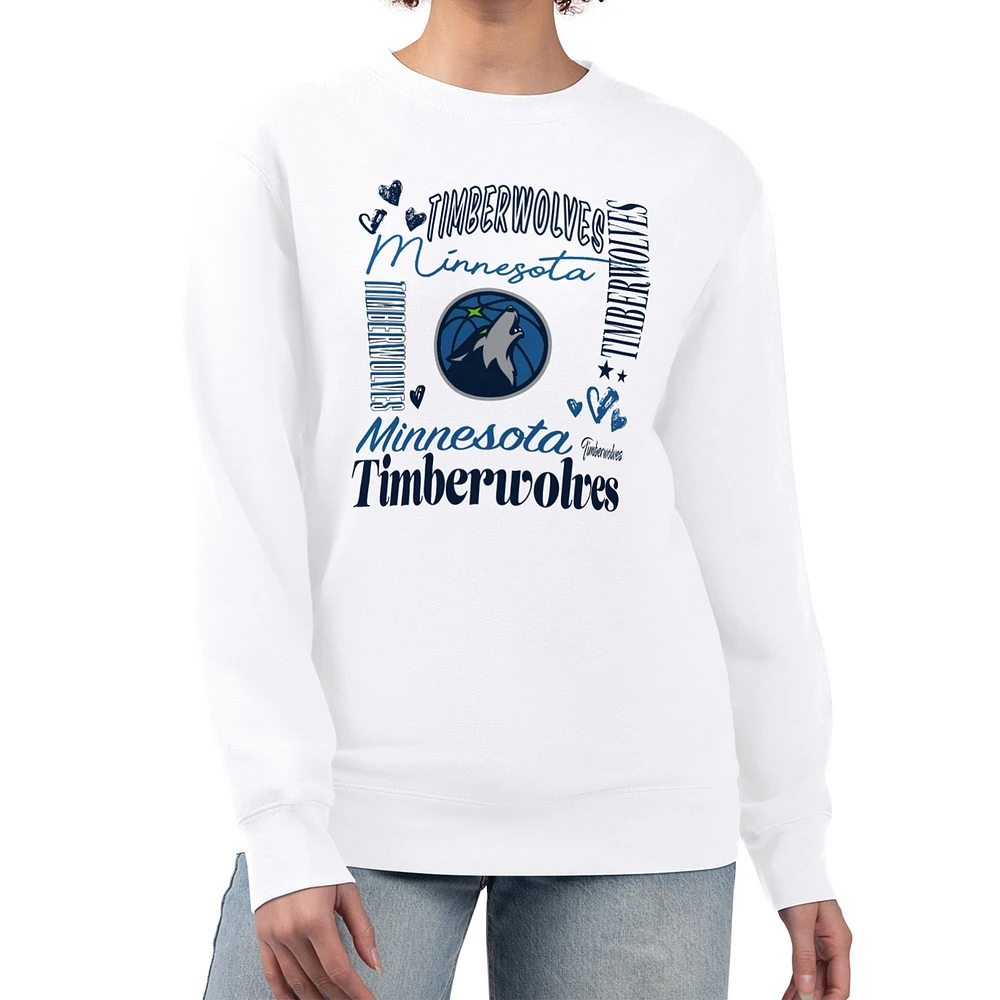 Women's G-III 4Her by Carl Banks White Minnesota Timberwolves Collage Team Graphic Fleece Pullover Sweatshirt