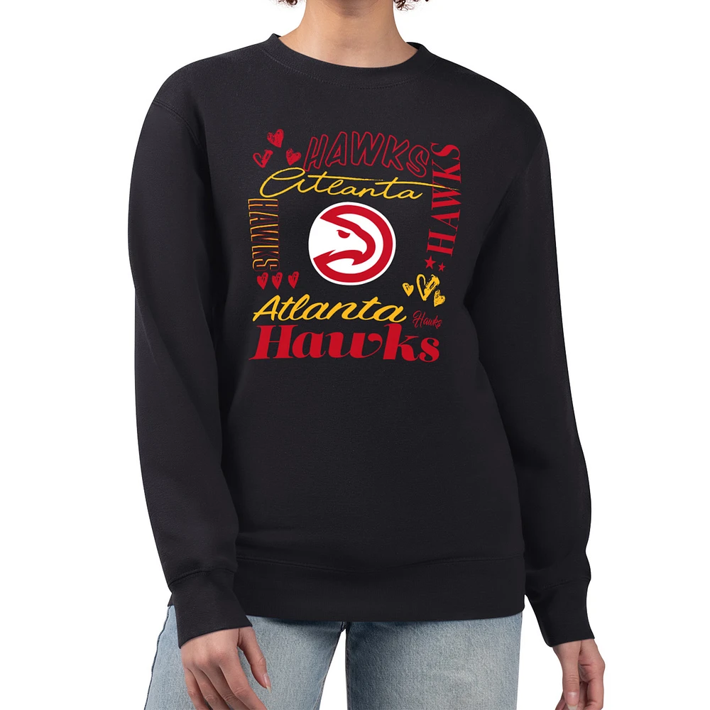 Women's G-III 4Her by Carl Banks Black Atlanta Hawks Collage Team Name Fleece Pullover Sweatshirt