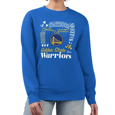 Women's G-III 4Her by Carl Banks Royal Golden State Warriors Collage Team Graphic Fleece Pullover Sweatshirt