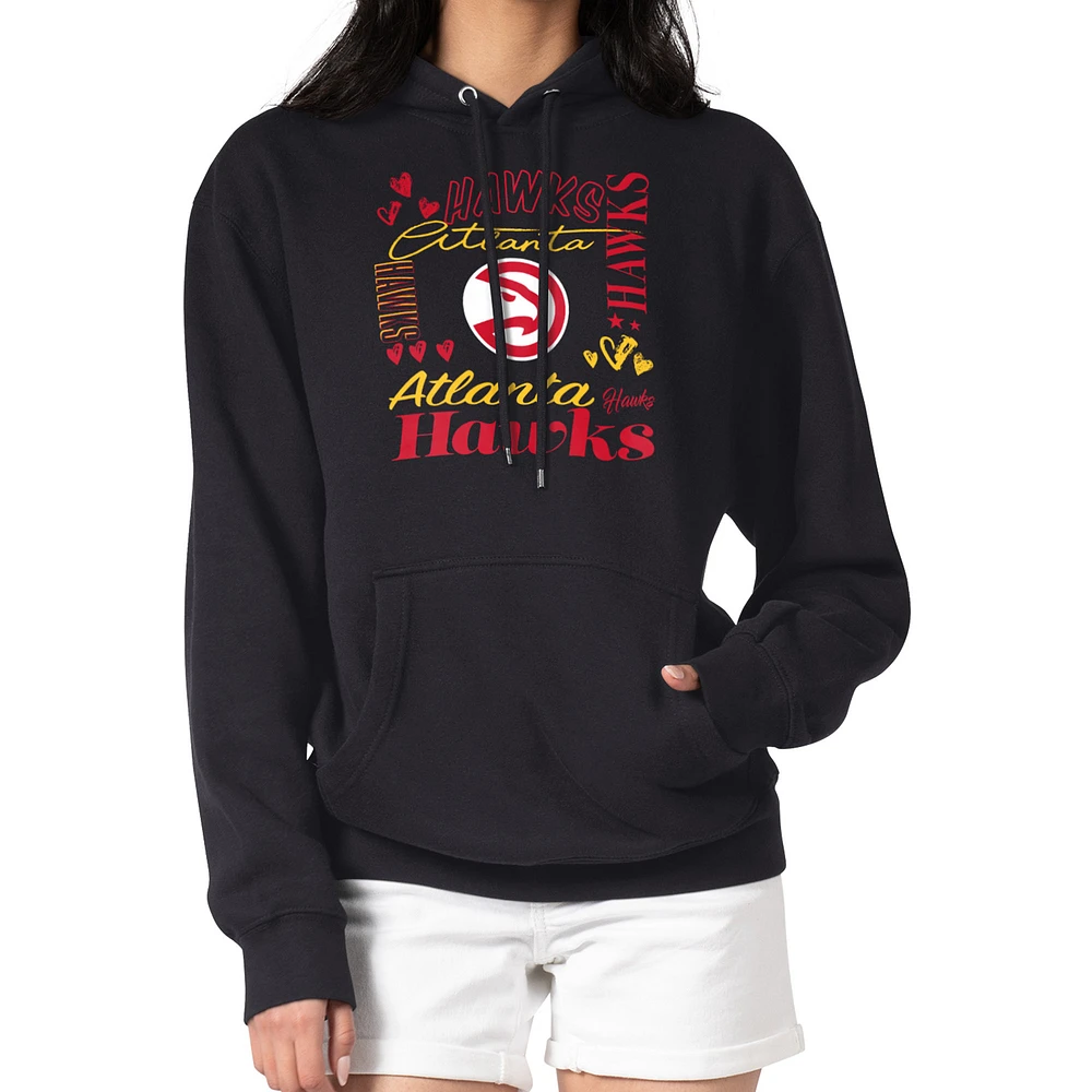 Women's G-III 4Her by Carl Banks Black Atlanta Hawks Collage Team Graphic Fleece Pullover Hoodie
