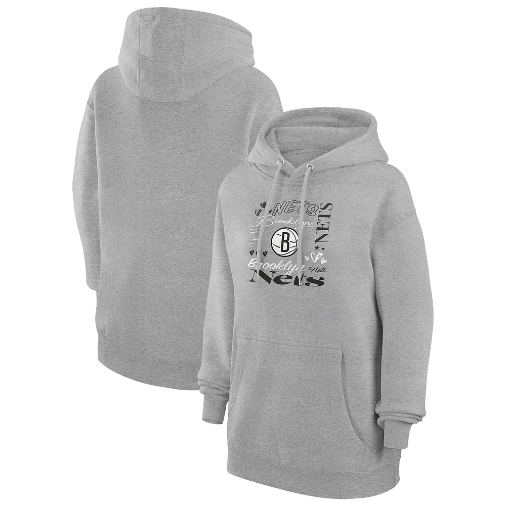 Women's G-III 4Her by Carl Banks Heather Gray Brooklyn Nets Team Collage Graphic Fleece Pullover Hoodie
