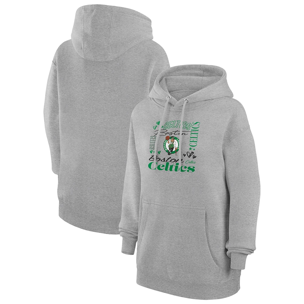 Women's G-III 4Her by Carl Banks Heather Gray Boston Celtics Team Collage Graphic Fleece Pullover Hoodie