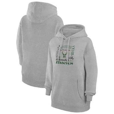 Women's G-III 4Her by Carl Banks Heather Gray Milwaukee Bucks Team Collage Graphic Fleece Pullover Hoodie