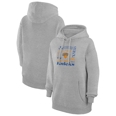Women's G-III 4Her by Carl Banks Heather Gray New York Knicks Team Collage Graphic Fleece Pullover Hoodie