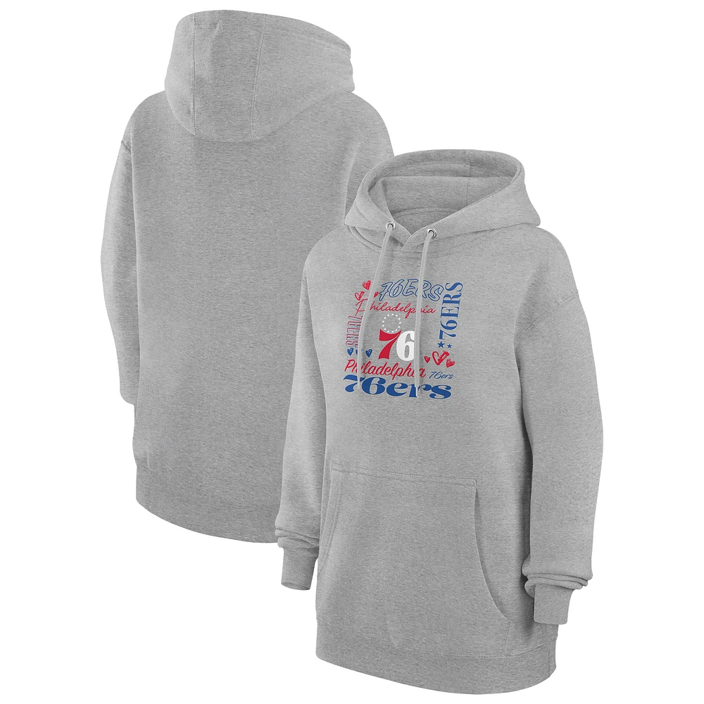 Women's G-III 4Her by Carl Banks Heather Gray Philadelphia 76ers Team Collage Graphic Fleece Pullover Hoodie