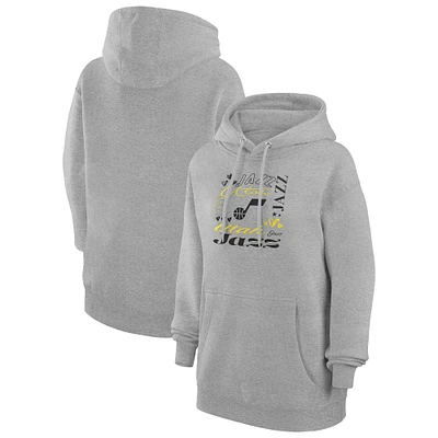 Women's G-III 4Her by Carl Banks Heather Gray Utah Jazz Team Collage Graphic Fleece Pullover Hoodie