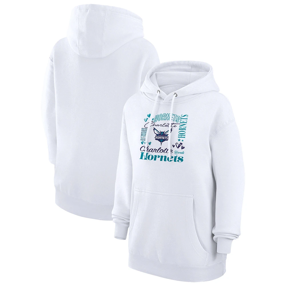 Women's G-III 4Her by Carl Banks White Charlotte Hornets Team Collage Graphic Fleece Pullover Hoodie