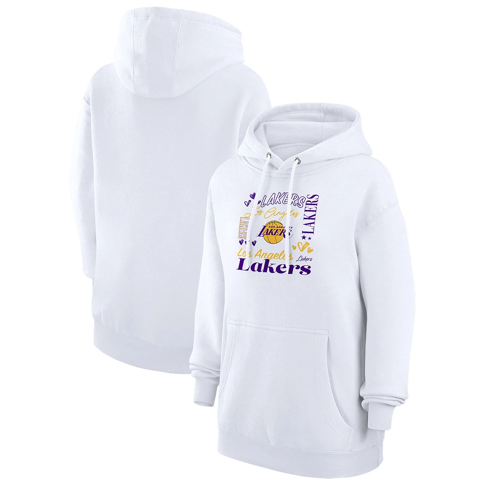 Women's G-III 4Her by Carl Banks White Los Angeles Lakers Team Collage Graphic Fleece Pullover Hoodie