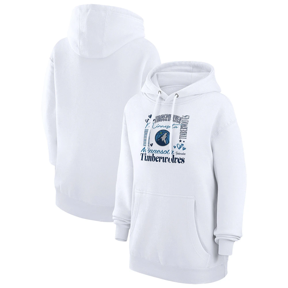 Women's G-III 4Her by Carl Banks White Minnesota Timberwolves Team Collage Graphic Fleece Pullover Hoodie
