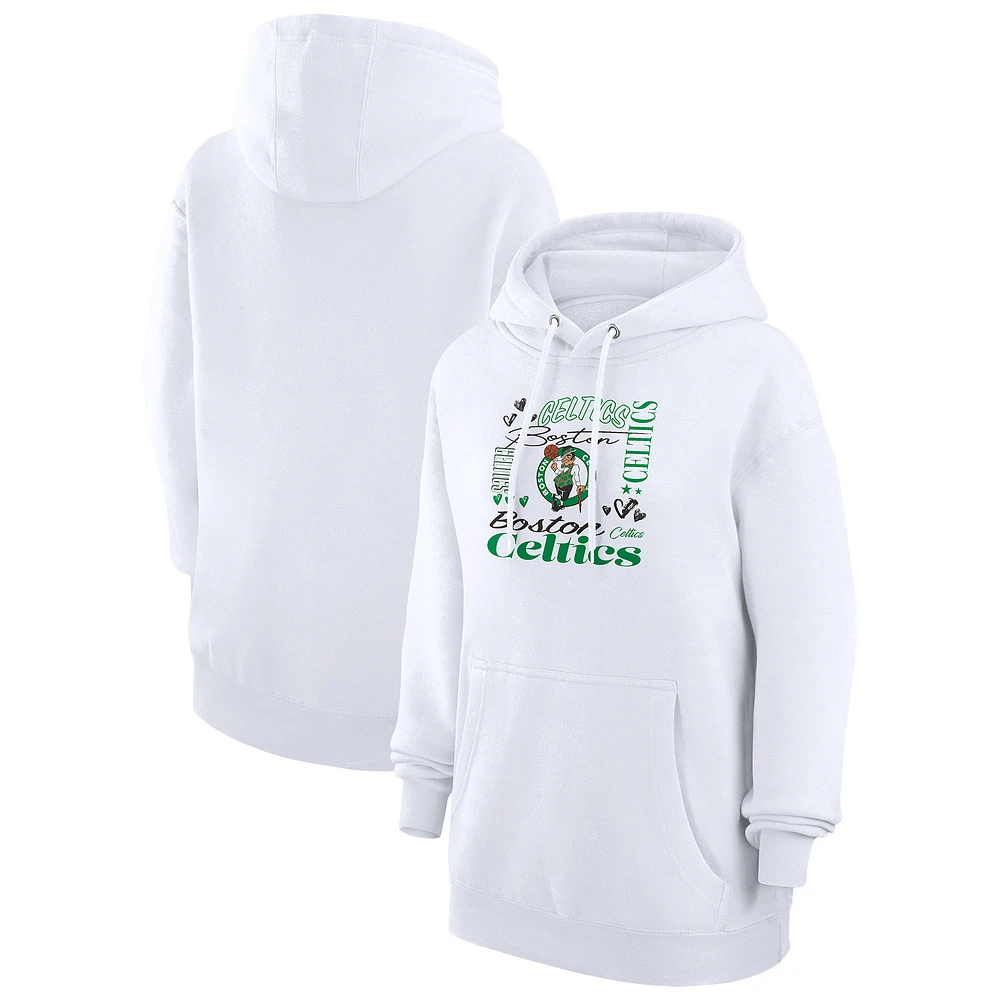 Women's G-III 4Her by Carl Banks White Boston Celtics Team Collage Graphic Fleece Pullover Hoodie