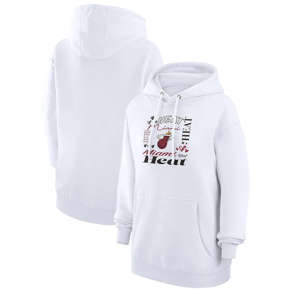 Women's G-III 4Her by Carl Banks White Miami Heat Team Collage Graphic Fleece Pullover Hoodie