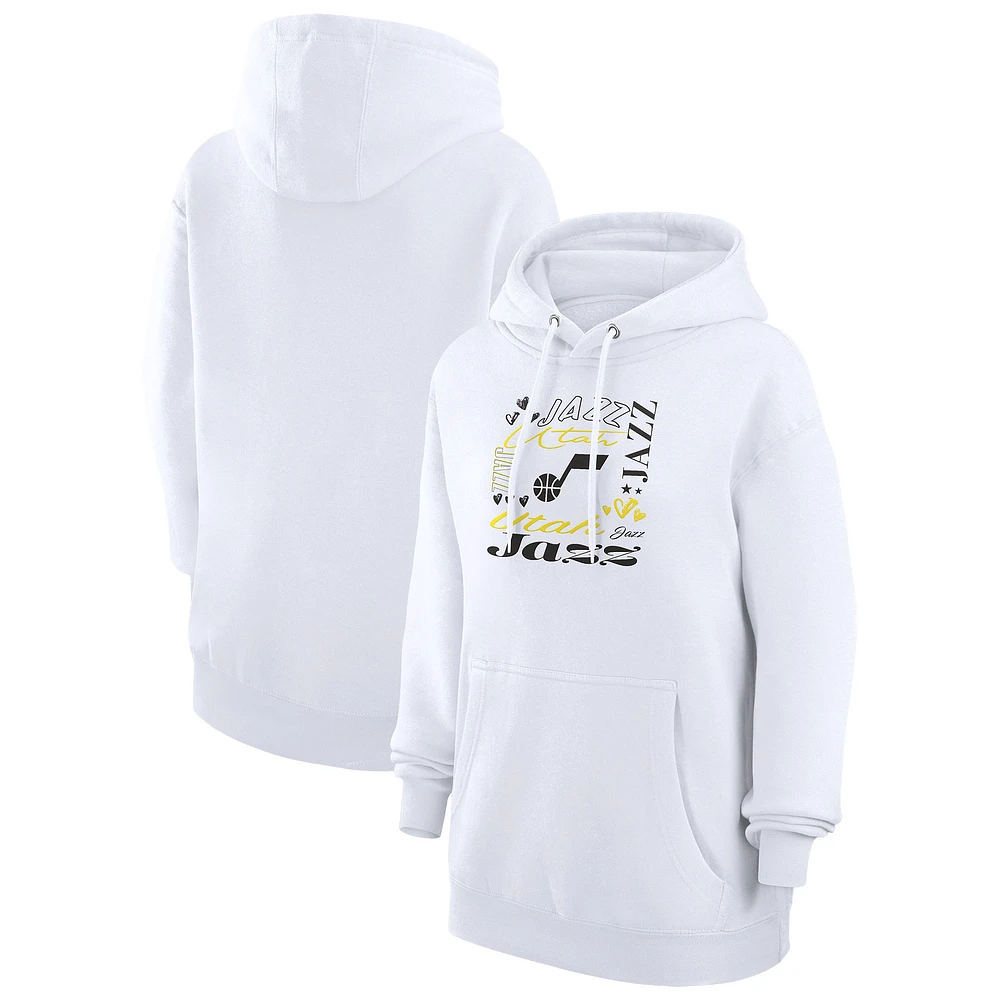 Women's G-III 4Her by Carl Banks White Utah Jazz Team Collage Graphic Fleece Pullover Hoodie