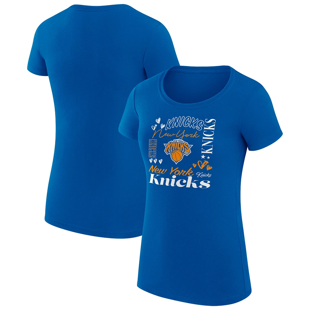 Women's G-III 4Her by Carl Banks New York Knicks Super-Slim Fit Lightweight Team Name Collage Graphic T-Shirt
