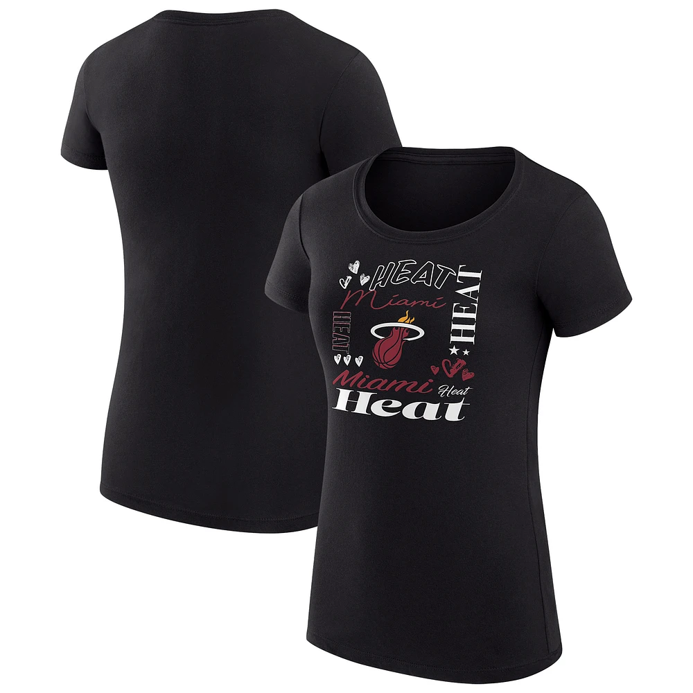Women's G-III 4Her by Carl Banks Black Miami Heat Super-Slim Fit Lightweight Team Name Collage Graphic T-Shirt