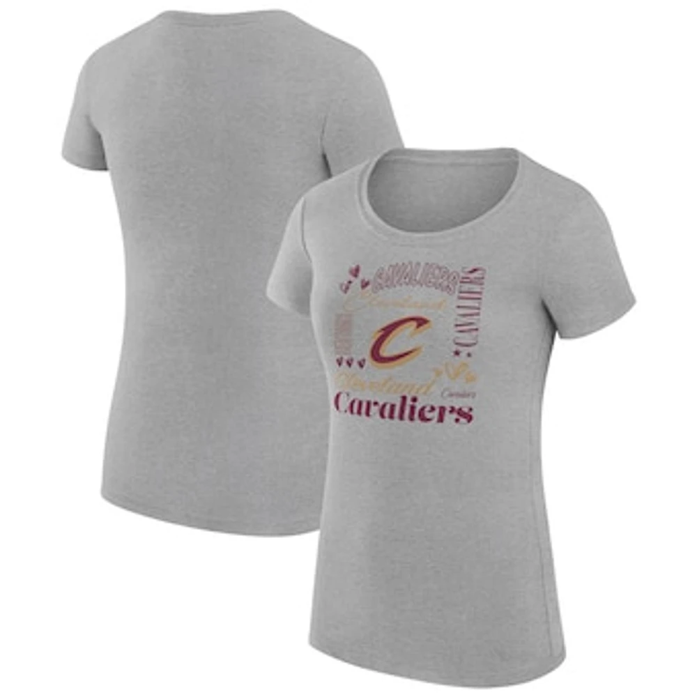 Women's G-III 4Her by Carl Banks Heather Gray Cleveland Cavaliers Super-Slim Fit Lightweight Team Name Collage Graphic T-Shirt