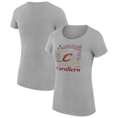 Women's G-III 4Her by Carl Banks Heather Gray Cleveland Cavaliers Super-Slim Fit Lightweight Team Name Collage Graphic T-Shirt