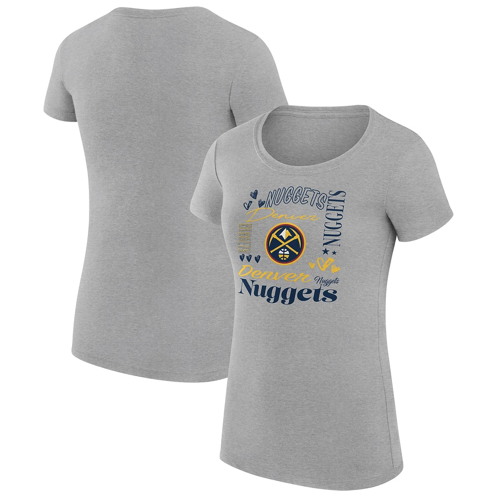 Women's G-III 4Her by Carl Banks Heather Gray Denver Nuggets Super-Slim Fit Lightweight Team Name Collage Graphic T-Shirt