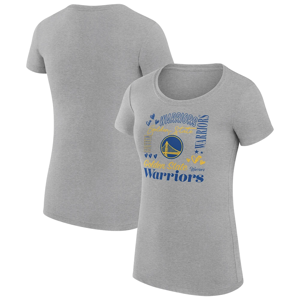 Women's G-III 4Her by Carl Banks Heather Gray Golden State Warriors Super-Slim Fit Lightweight Team Name Collage Graphic T-Shirt