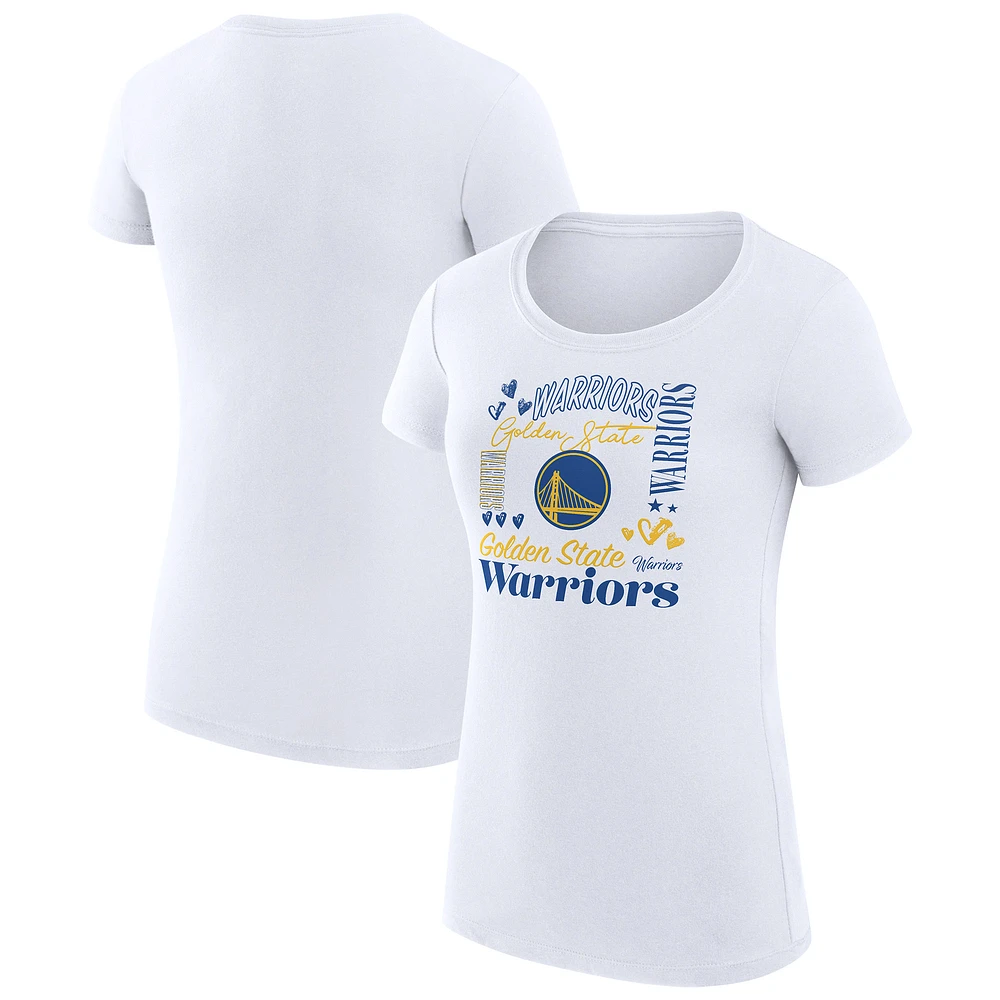 Women's G-III 4Her by Carl Banks Golden State Warriors Super-Slim Fit Lightweight Team Name Collage Graphic T-Shirt