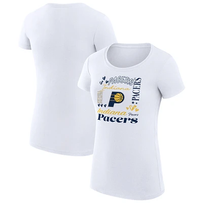 Women's G-III 4Her by Carl Banks White Indiana Pacers Super-Slim Fit Lightweight Team Name Collage Graphic T-Shirt
