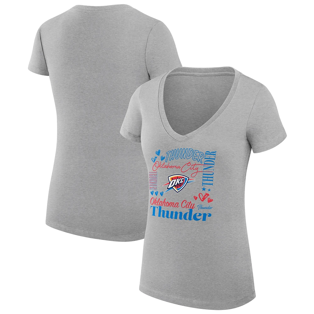 Women's G-III 4Her by Carl Banks Heather Gray Oklahoma City Thunder Super-Slim Fit Lightweight Team Name Collage Graphic V-Neck T-Shirt