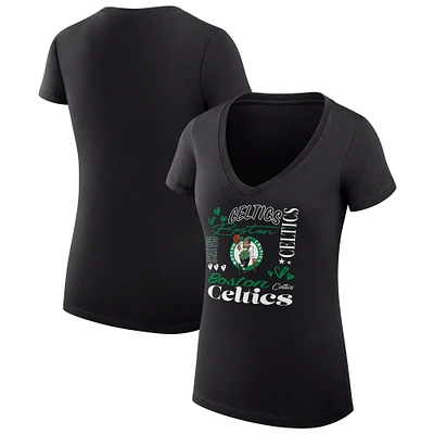 Women's G-III 4Her by Carl Banks Boston Celtics Super-Slim Fit Lightweight Team Name Collage Graphic V-Neck T-Shirt