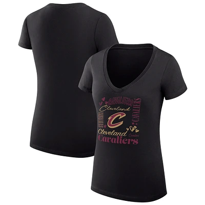 Women's G-III 4Her by Carl Banks Cleveland Cavaliers Super-Slim Fit Lightweight Team Name Collage Graphic V-Neck T-Shirt