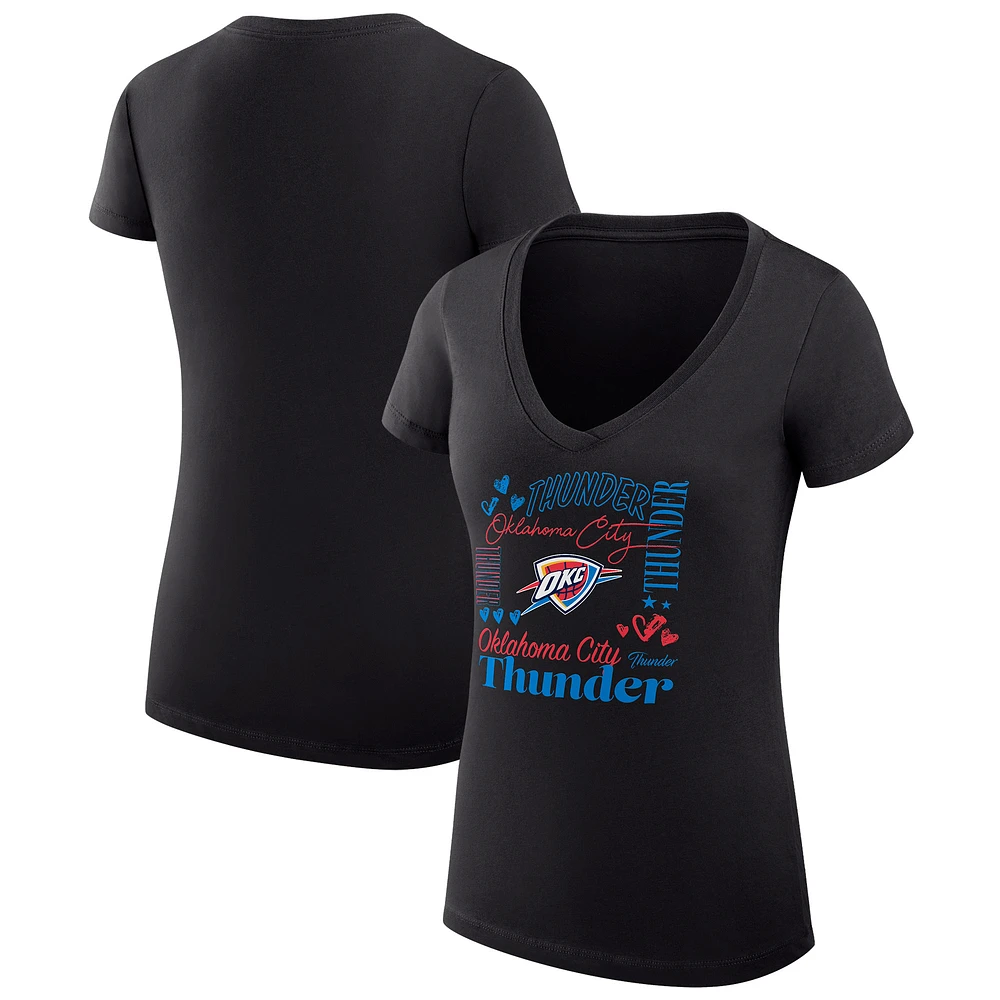 Women's G-III 4Her by Carl Banks Oklahoma City Thunder Super-Slim Fit Lightweight Team Name Collage Graphic V-Neck T-Shirt