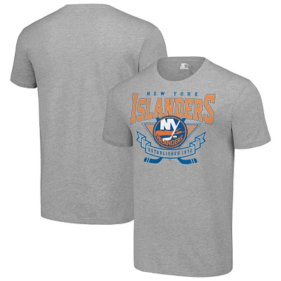 Men's Starter Heather Gray New York Islanders Team Logo Graphic T-Shirt