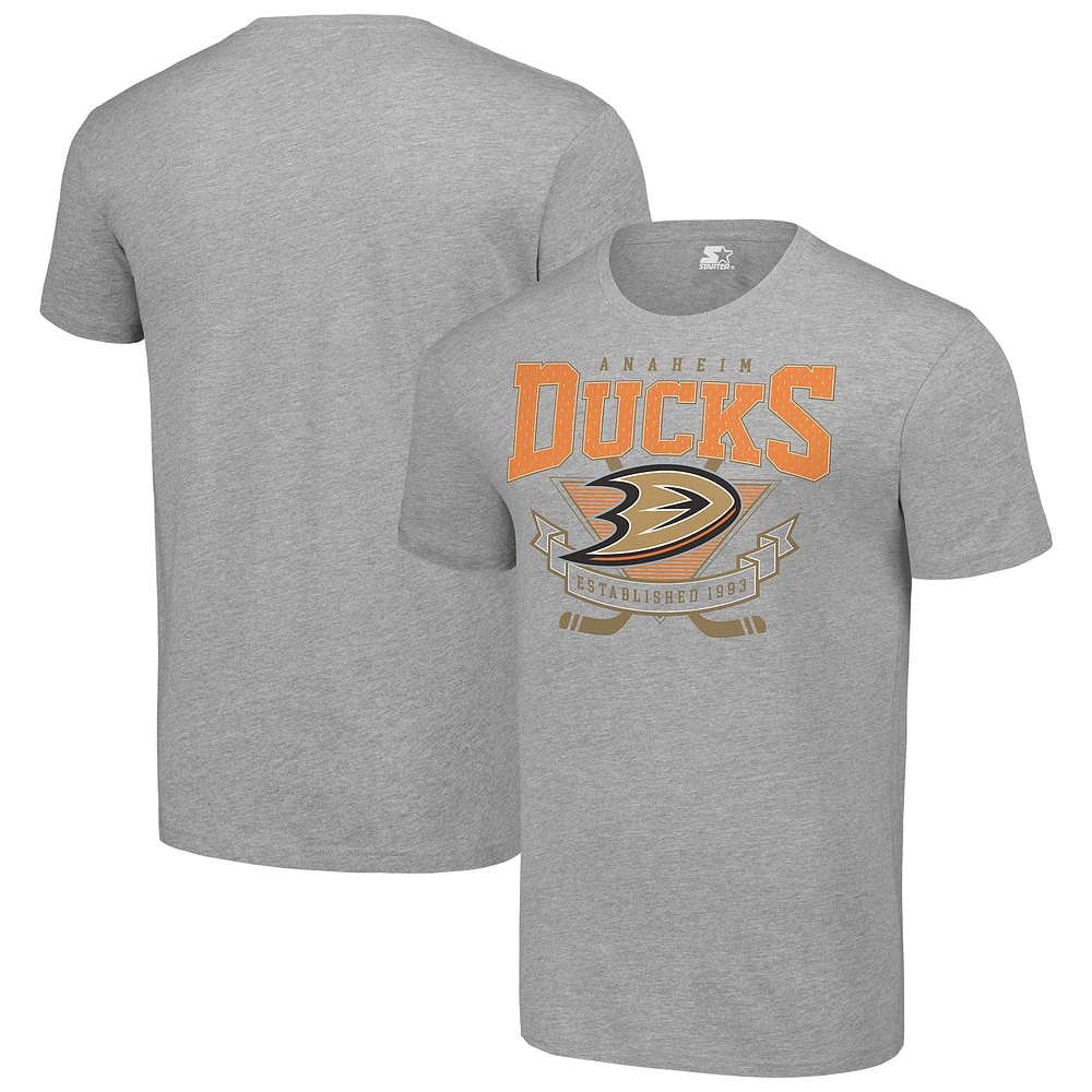 Men's Starter Heather Gray Anaheim Ducks Team Logo Graphic T-Shirt