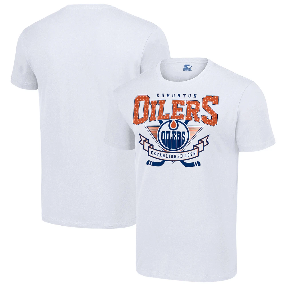 Men's Starter White Edmonton Oilers Team Logo Graphic T-Shirt